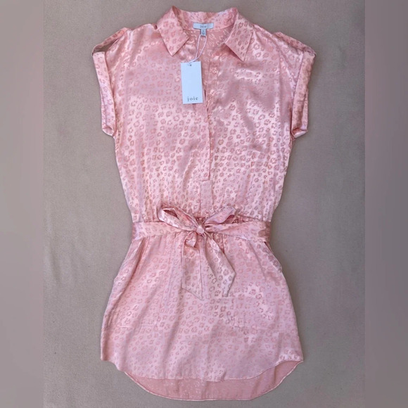 Joie Daran Pink Leopard Jacquard Tie Shirt Dress - Picture 2 of 6